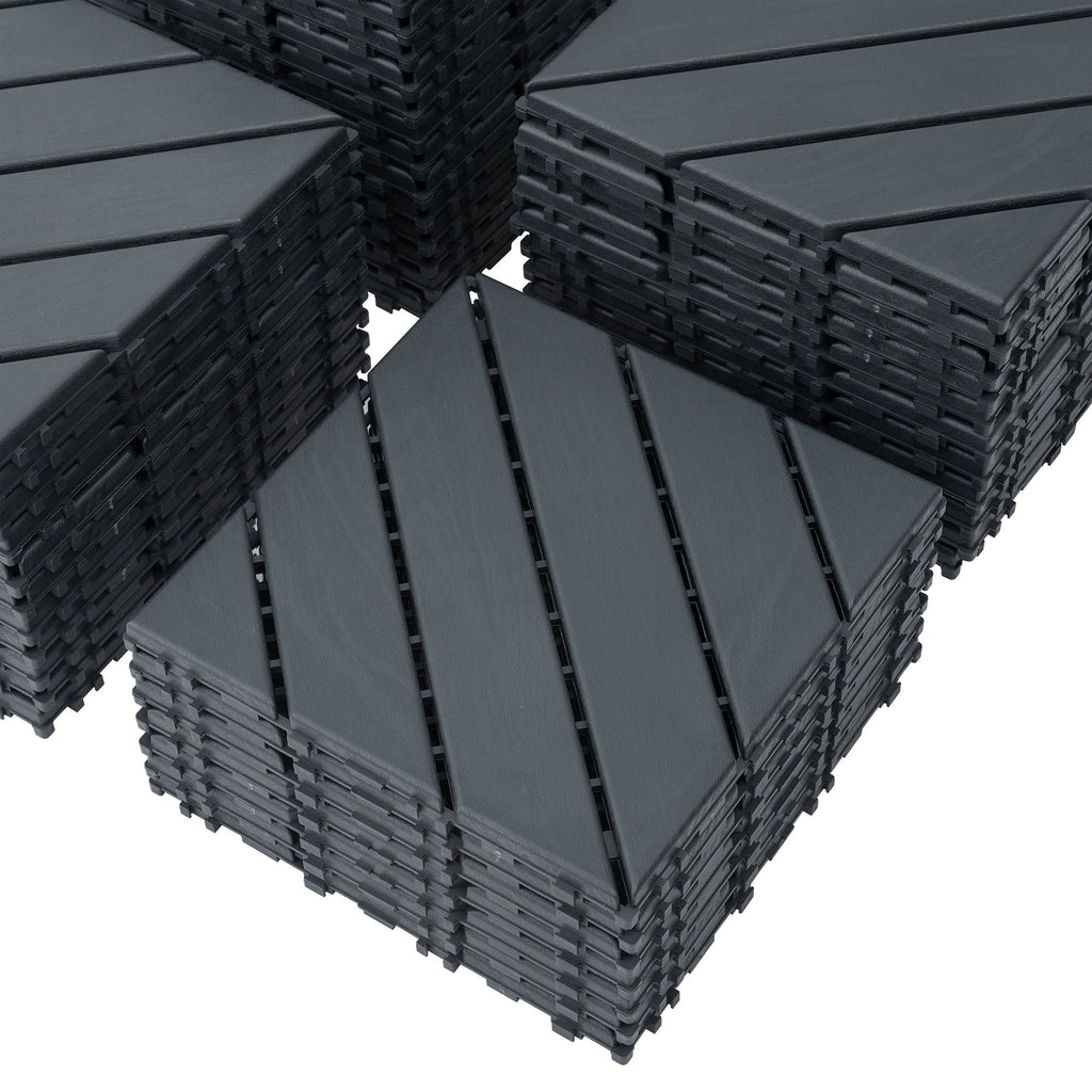 Durable Plastic Interlocking Deck Tiles with Waterproof Design - Dark Gray or Brown