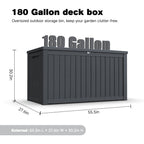 180 Gallon Large Outdoor Storage Deck Box with Lockable Waterproof Resin - Black