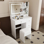 Fashion Vanity Desk with Mirror & Dimmable LED Lights - White MDF