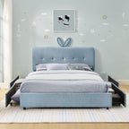 Upholstered Storage Bed with Oversized Rabbit Ear Headboard & LED Lights - Beige or Light Blue