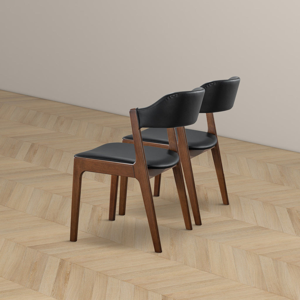 Enzo Dining Chair Set of 2 with Black Vegan Leather - Black / Brown
