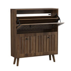 Walnut Shoe Cabinet Storage Unit with Tiered Storage - Dark Brown