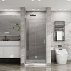 Frameless Glass Shower Door Bifold with Zinc Alloy Handle - Pearl Silver or Black
