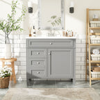 36" Bathroom Vanity with Ceramic Sink and Storage Drawers - Multiple Colors