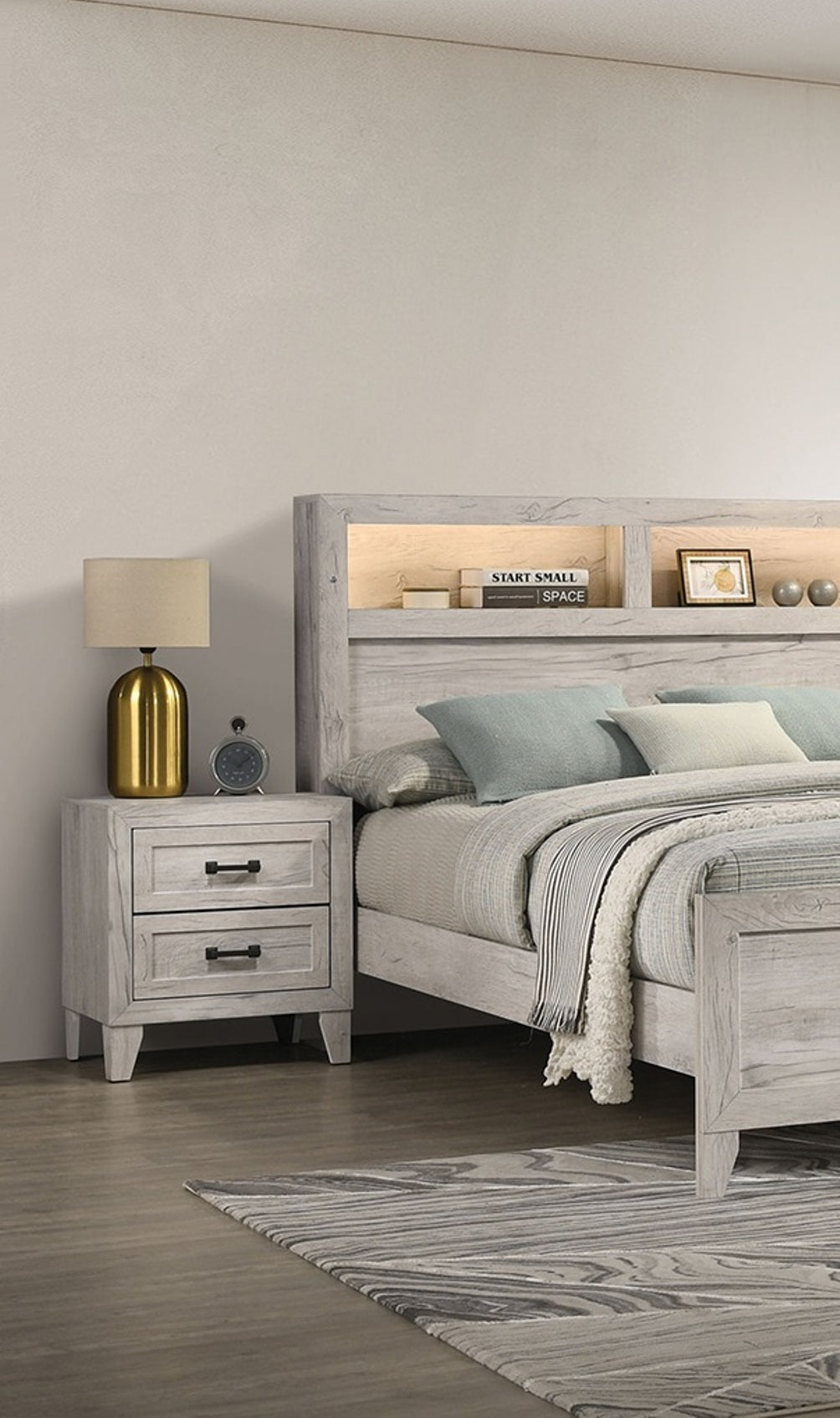 White Wash Bedside Table Nightstand with Melamine Top - White Wash