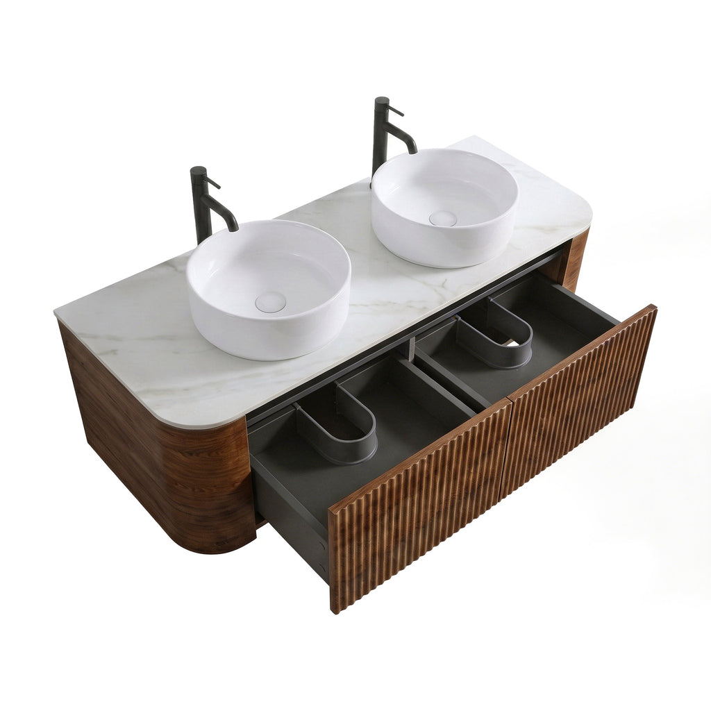 Erba 60 Inch Bathroom Vanity with Sink - Fluted Design - Walnut, White