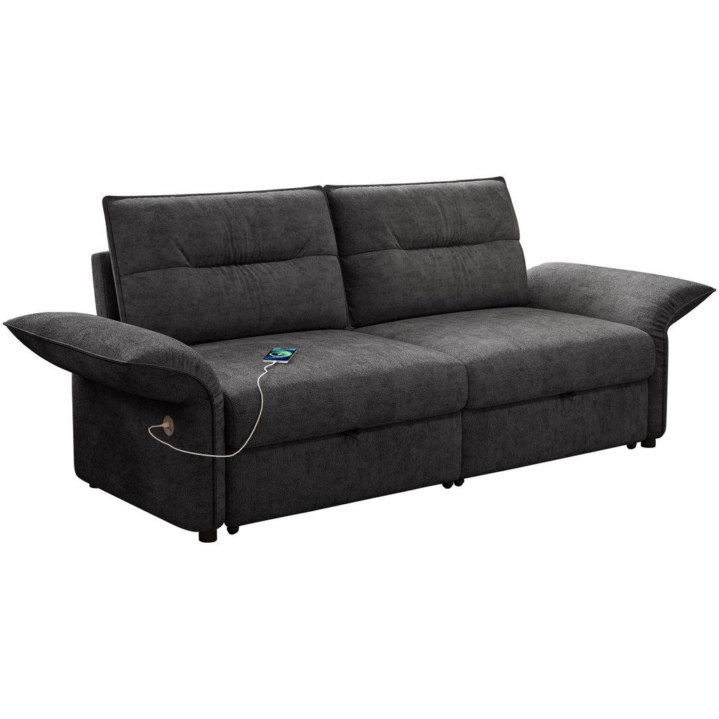 Grey Multifunctional Sofa Bed with Convertible 85-Inch Design - Plush Fabric