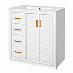 Ceramic Sink Vanity Combo with 3 Drawers and Soft Closing Doors - 30"