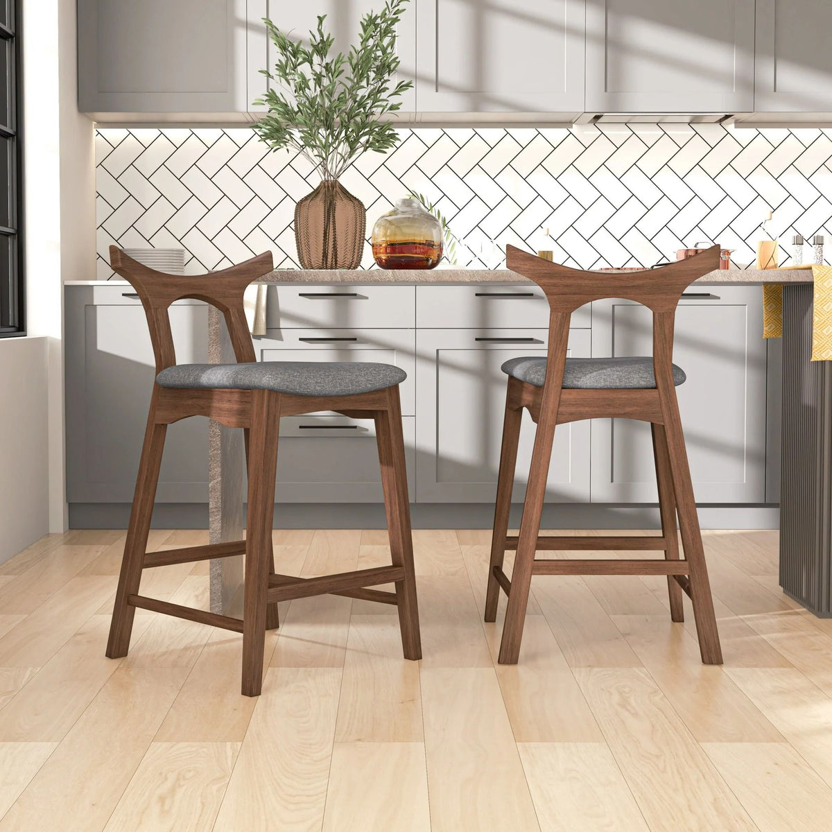 Upholstered Square Bar Chair Set with Solid Wood Frame - Dark Gray or Black