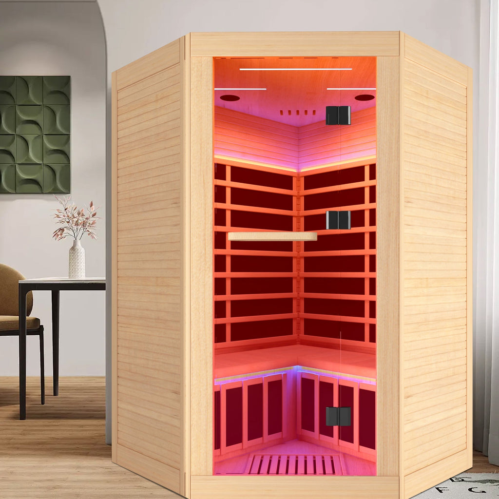 Canadian Hemlock Double Sauna with Bluetooth & LED Lights - Natural/Graphite
