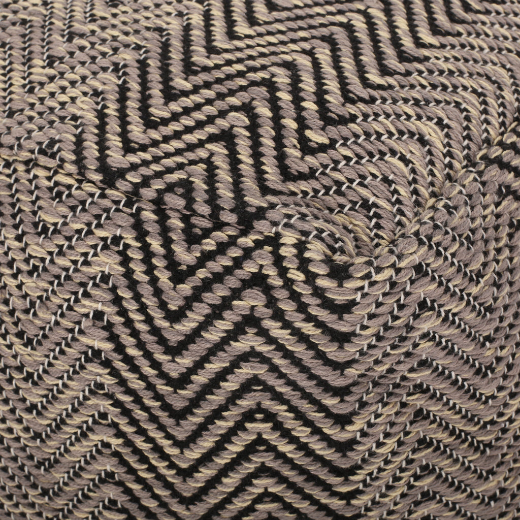 Handcrafted Cotton Pouf with Chevron Pattern - Brown