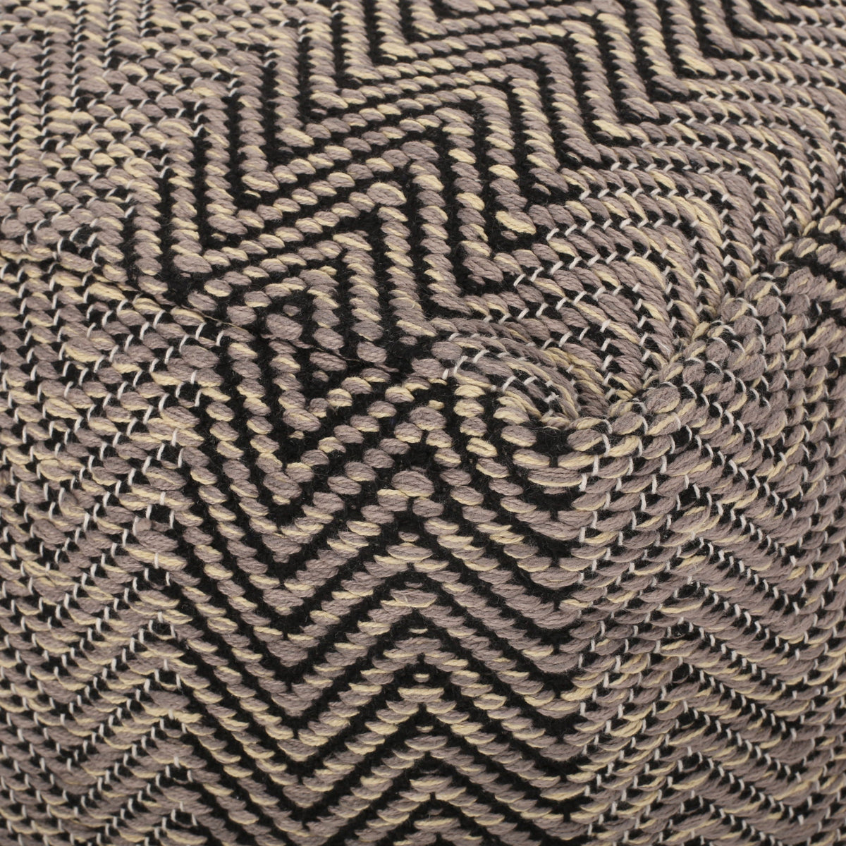 Handcrafted Cotton Pouf with Chevron Pattern - Brown