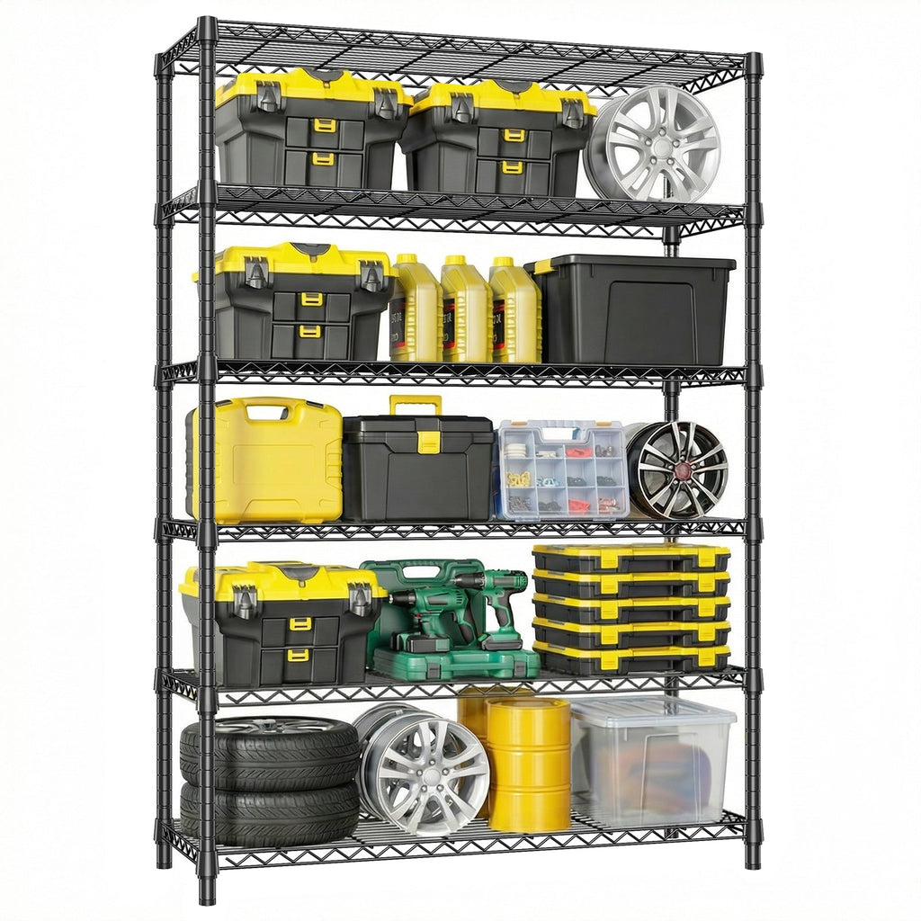 6-Tier Metal Storage Shelves with 2100LBS Capacity - Carbon Steel
