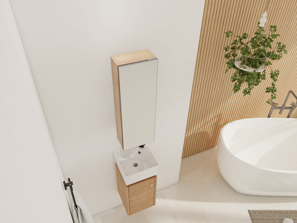 10'' Bathroom Mirror Cabinet with Adjustable Shelves - Imitative Oak