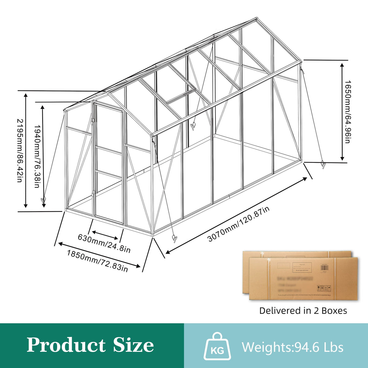 Windproof Greenhouse with Raised Base - Polycarbonate Panels - Black