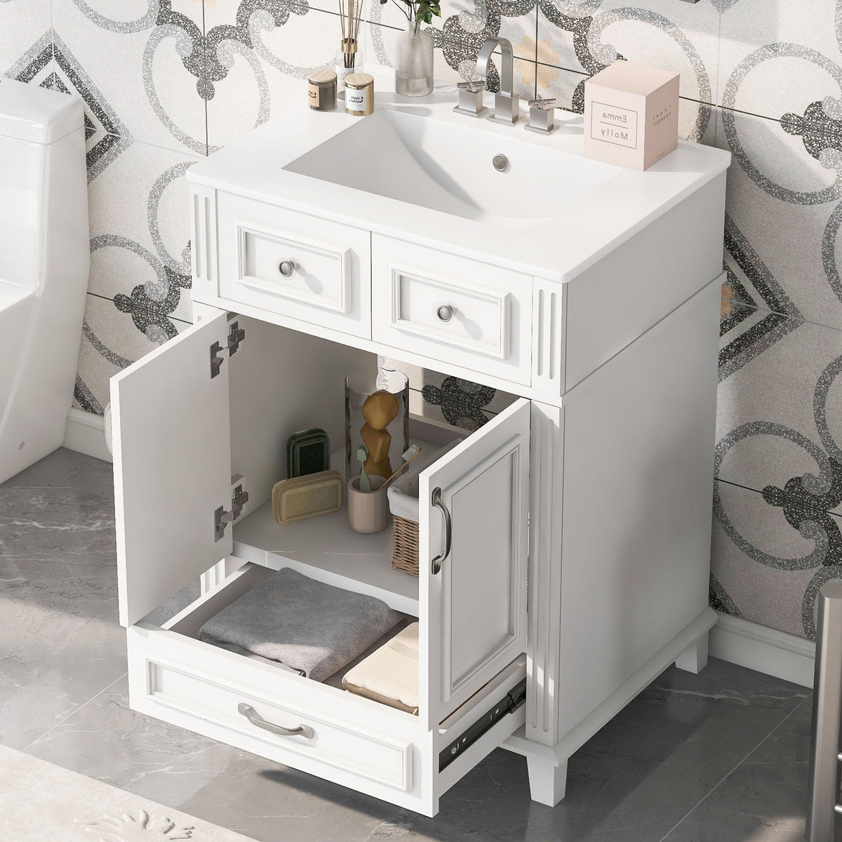 Bathroom Vanity with Sink and Storage Cabinet - White, Blue, or Dark Green