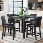 Counter Height 5 Piece Dining Set with Upholstered Chairs - Black or Pearl Silver