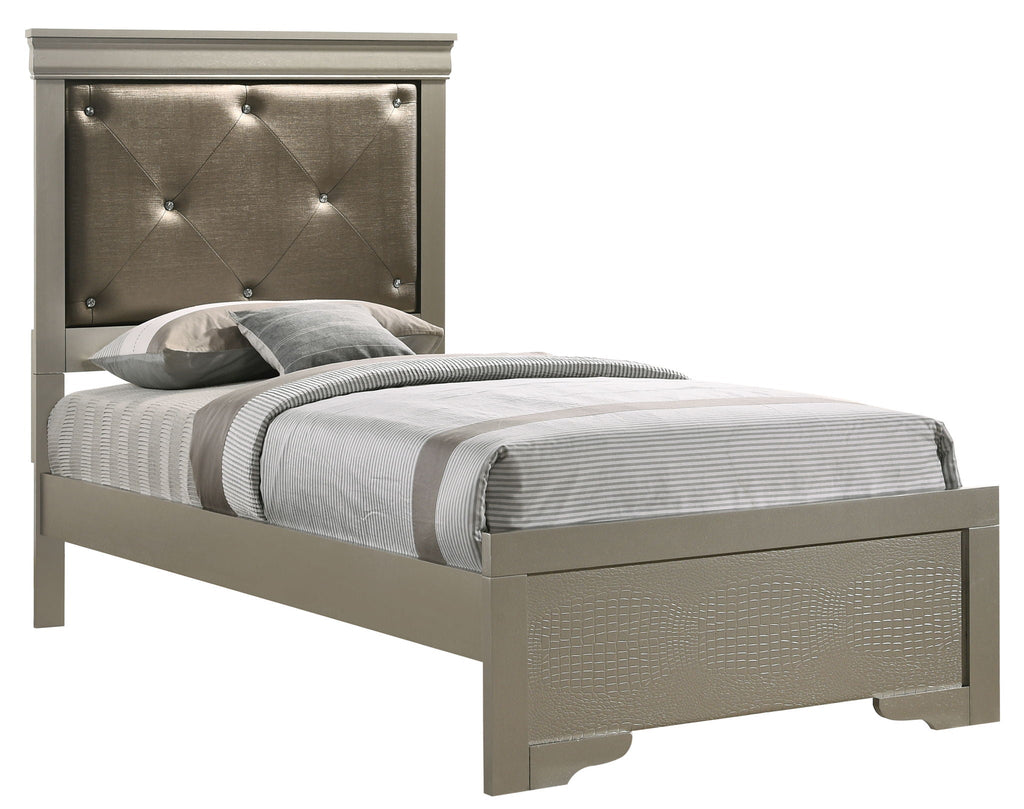 Lorana Twin Upholstered Bed with Tufted Headboard - Pearl Silver, Black, or Gray