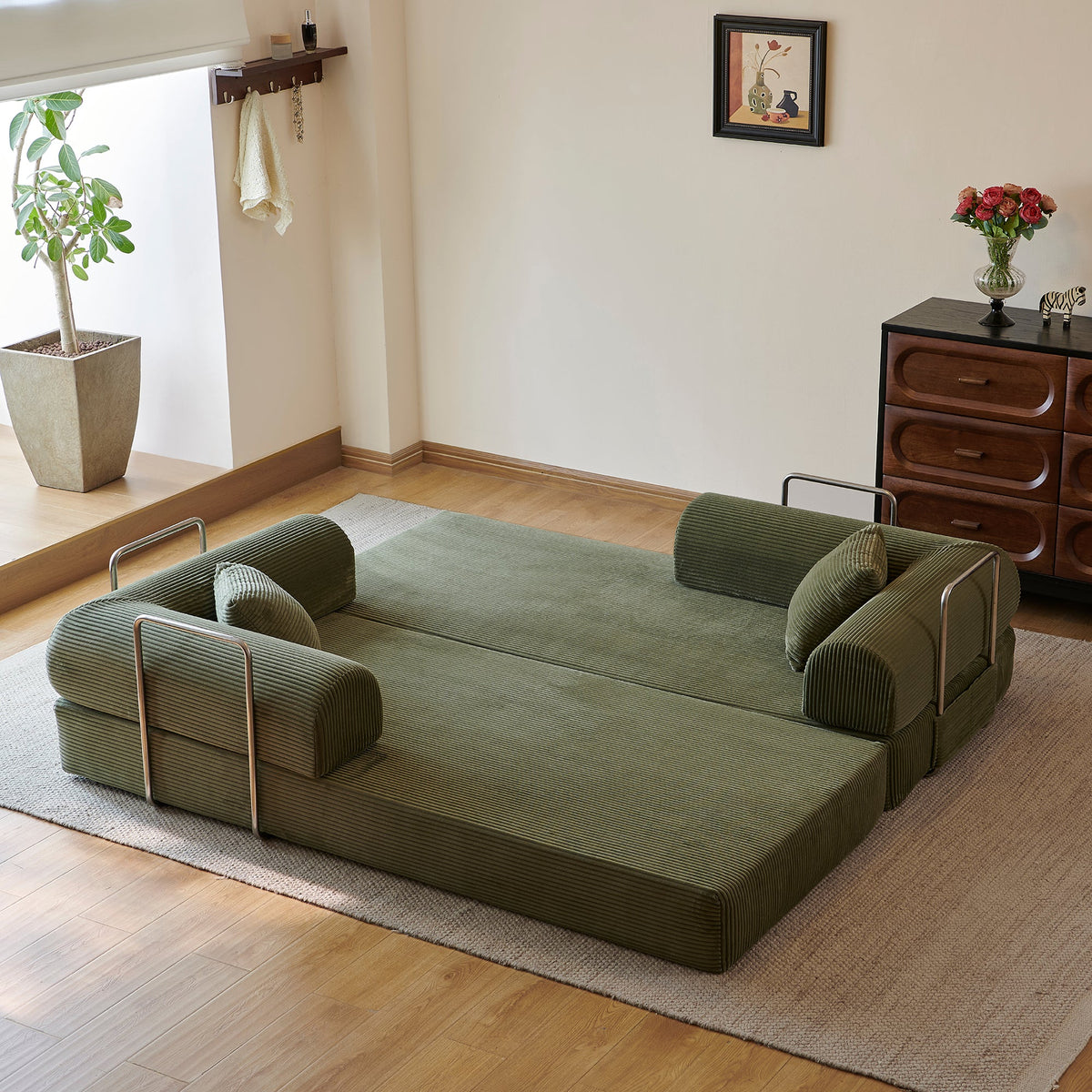 78.8" Compression Sofa - Convertible Floor Sofa Bed with Plush Fabric - Green
