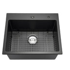 25 Inch Granite Kitchen Sink with Scratch Resistance - Matte Black