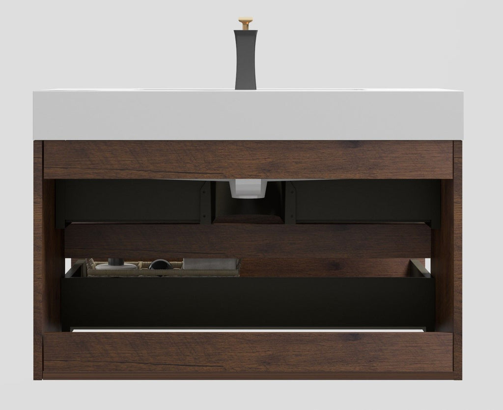 Alice Wall-Mounted Bathroom Vanity with Integrated Sink - Black or White