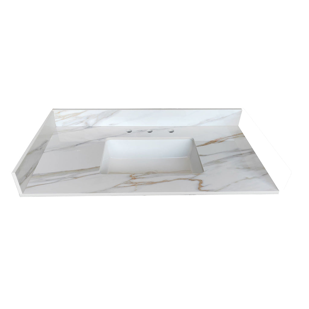 Sintered Stone Bathroom Vanity Top with 4" Backsplash and 22" Sidesplash - Carrara White
