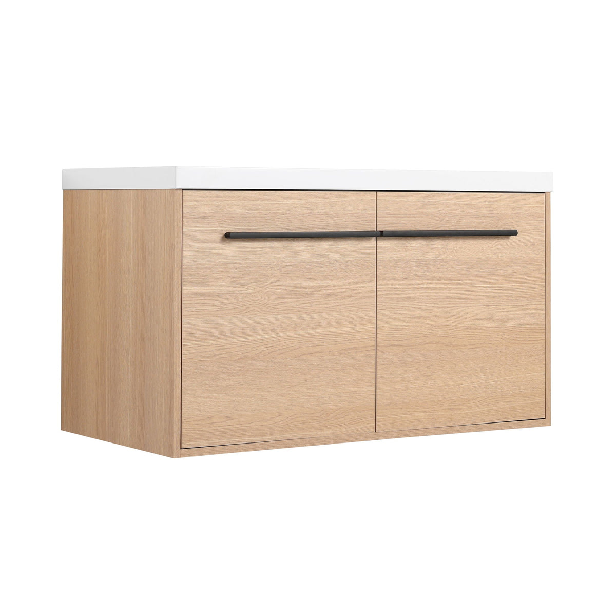 Bathroom Vanity Set with Resin Countertop Sink and 2 Doors - Light Brown Oak