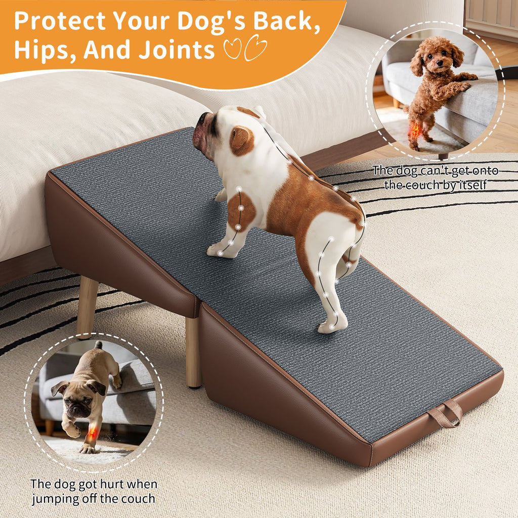 Foldable Wooden Dog Stairs and Ramp with Non-Slip Surface - Brown