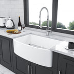 Ceramic Farmhouse Sink Apron Front Single Bowl with Arch Edge - White
