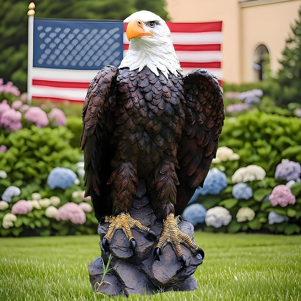 Large Standing Bald Eagle Garden Statue with Hand-Painted Detail - Brown