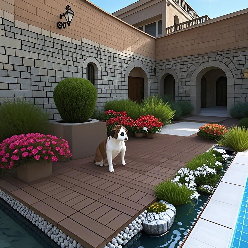 H Style Interlocking Deck Tiles with Anti-Slip Design - Dark Gray or Dark Brown