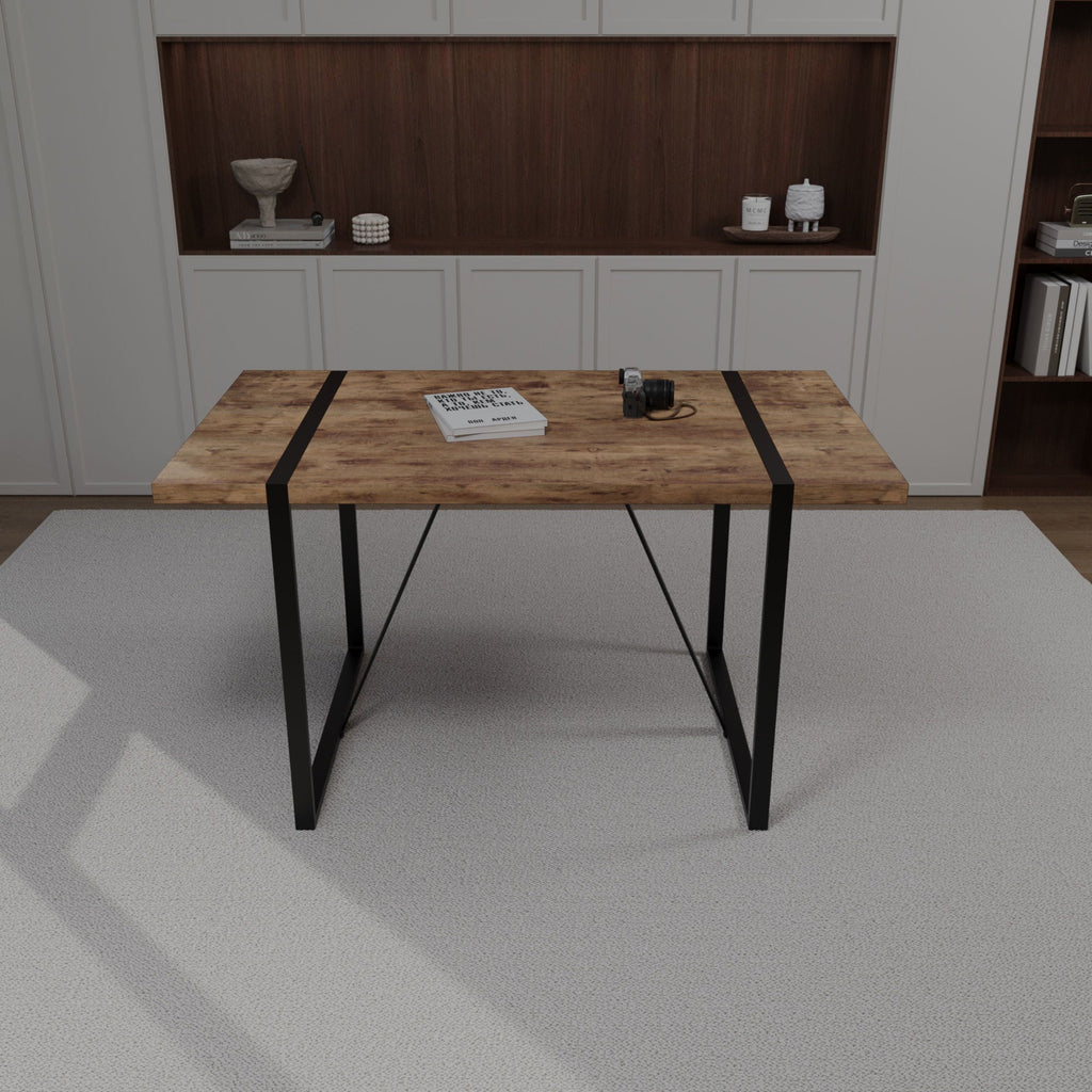 Rectangular Wood Dining Table with Metal Frame - Light Brown