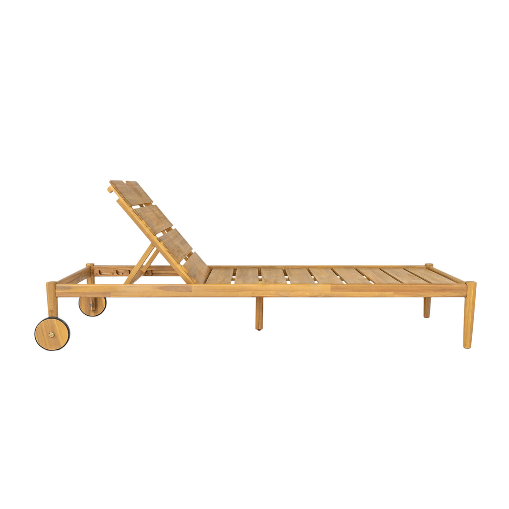Riviera Outdoor Chaise Lounge with Wheels, Acacia Wood Frame - Natural (Set of 2)
