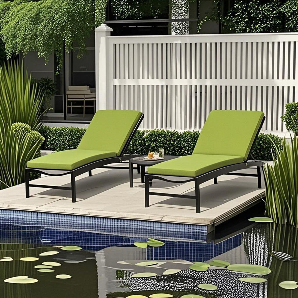 2 Piece Outdoor Chaise Lounge Chair Cushion Set With Pillow