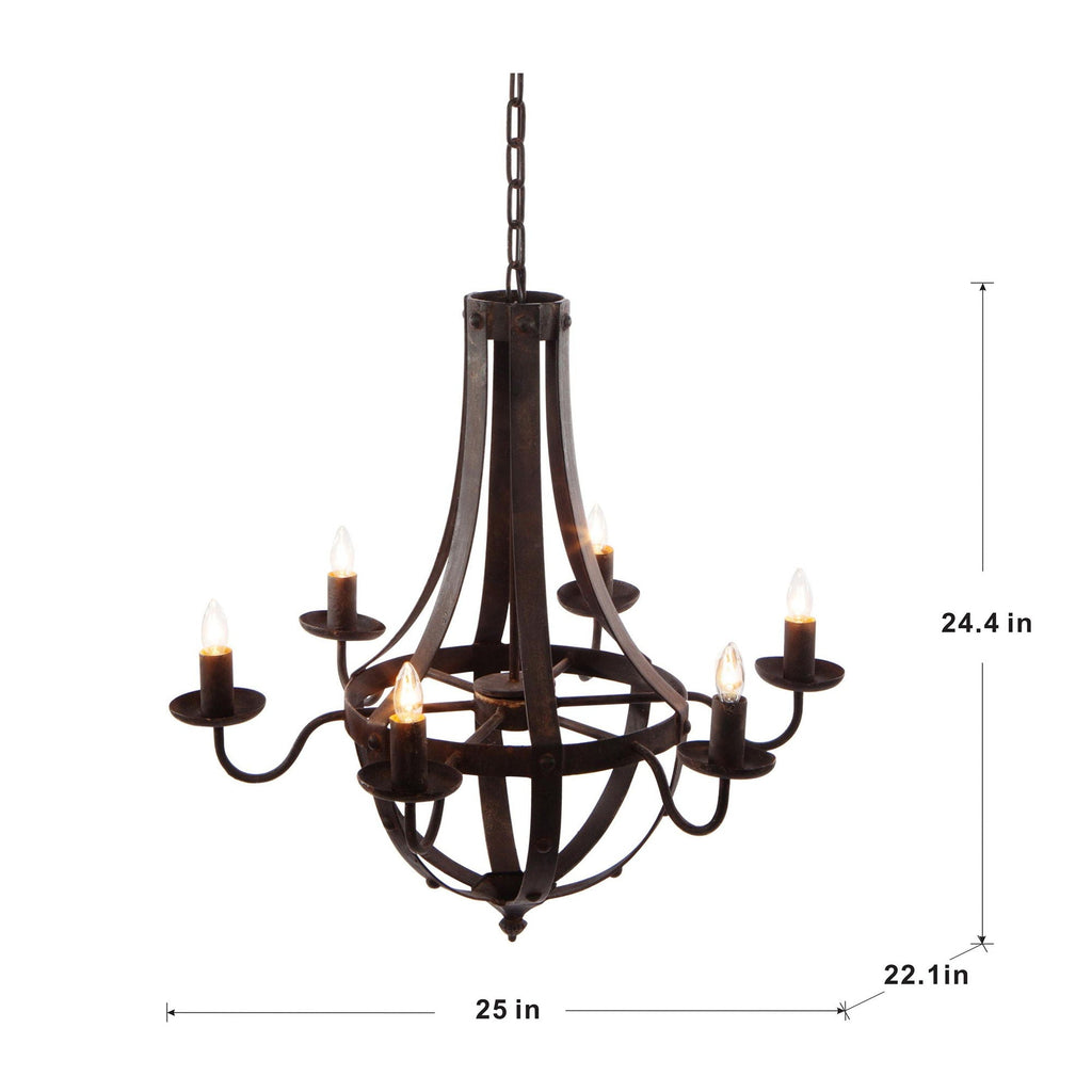 6 Light Metal Chandelier - Black