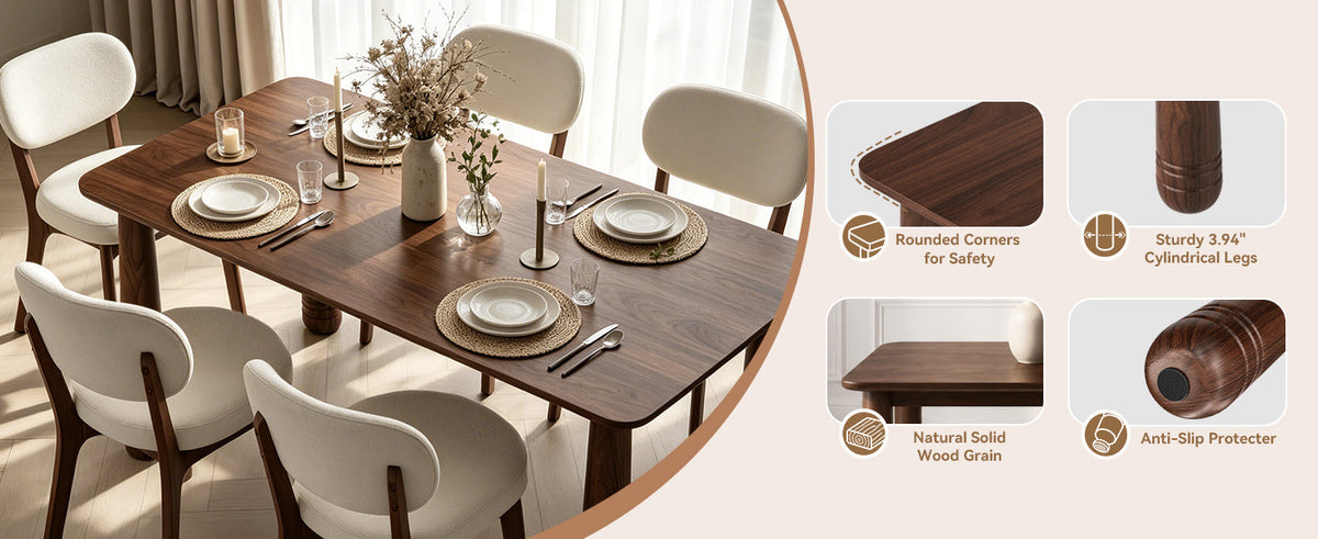 63-Inch Walnut-Finish Dining Set with 4 Upholstered Chairs