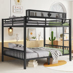 Queen Over Queen Bunk Bed with Storage Shelf and Ladder - Black