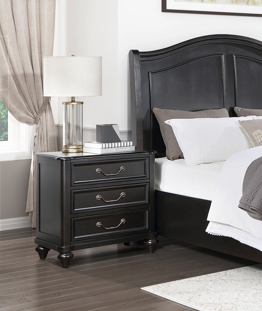 Charcoal Nightstand with Three Drawers - Brown Mix