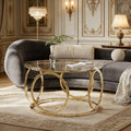 Modern Round Glass Top Coffee Table with Metal Frame - Gold