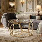 Modern Round Glass Top Coffee Table with Metal Frame - Gold