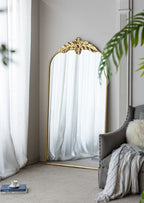 Gold Arched Wall Mirror with Metal Frame - Decorative Accent