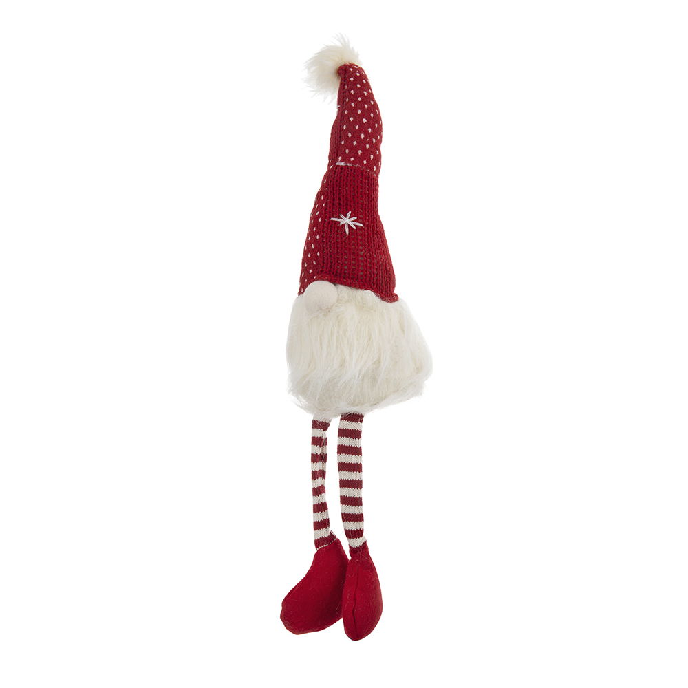 Christmas Gnomes Decorations Set of 2 with Fluffy Beards - White / Red