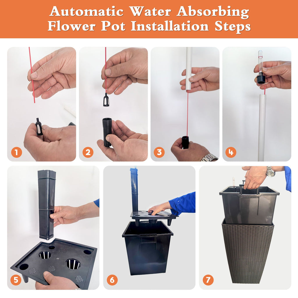 Indoor Outdoor Planter with Automatic Watering System - Dark Brown, Black, or White