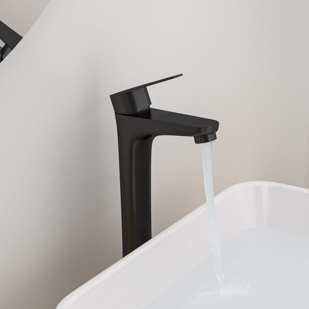 Single Handle Vessel Sink Faucet with Tall Spout - Gray or Black