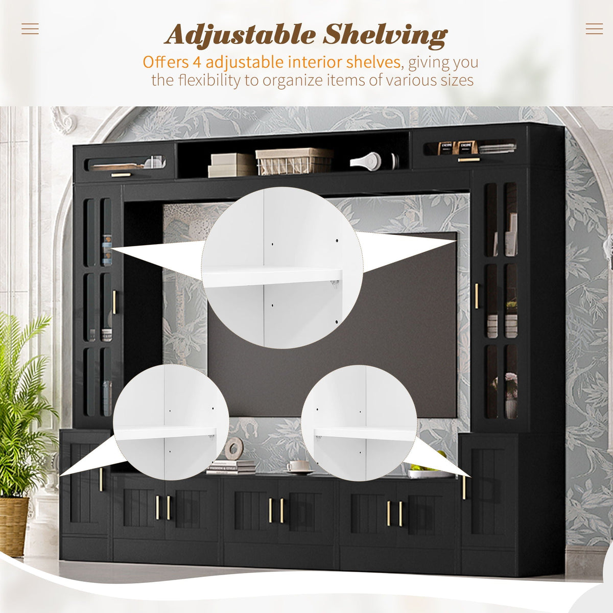Wall Unit Entertainment Center with Glass Doors - White or Black