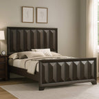 Modern Bed Panel Headboard with Vertical Faceted Design - Dark Brown