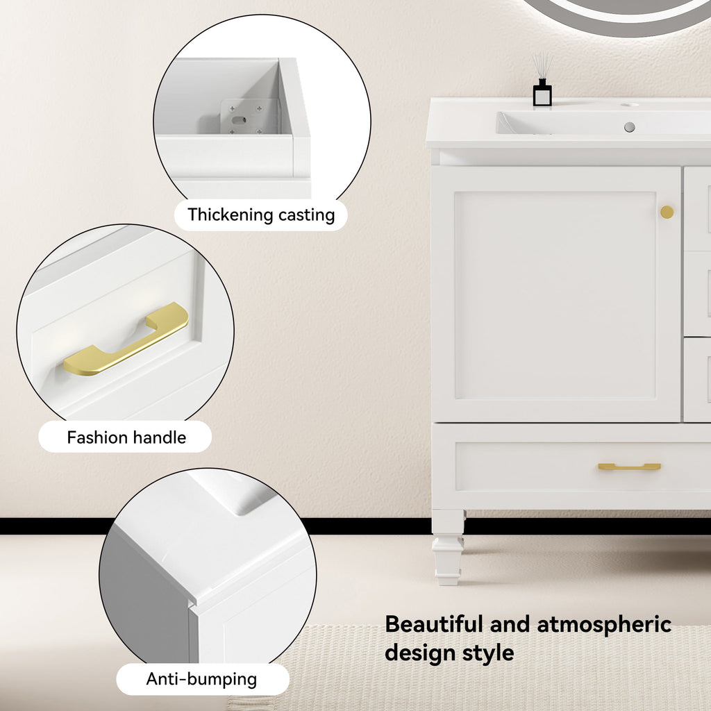 30" White Bathroom Vanity with Soft Close Doors and Ample Storage - White