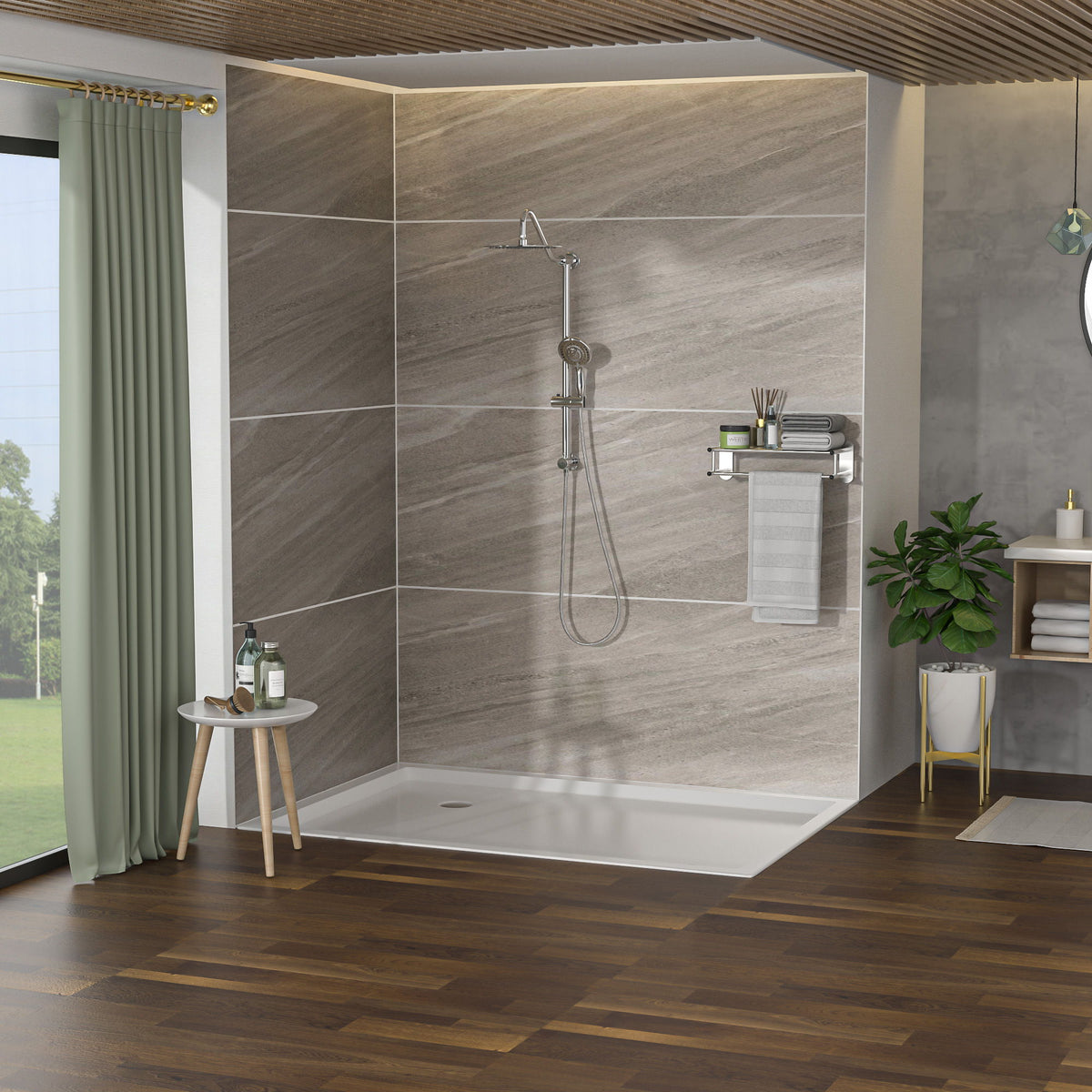 Shower System with 5 Function Rain Hand Shower and Slide Bar Combo - Pearl Silver, Gray, or Black