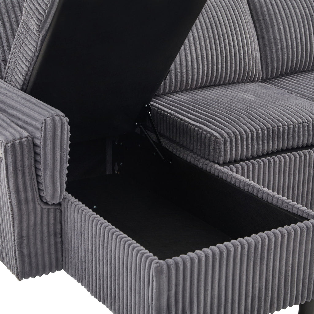 Convertible U-Shaped Sectional Sofa Bed with USB Ports and Storage – Black, Dark Gray, Blue