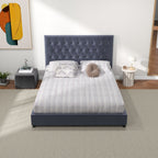 Dark Gray Mid-Century Modern Upholstered Platform Bed with Foam Headboard
